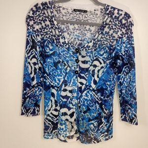 Nic+Zoe cardigan blue and white sz PS